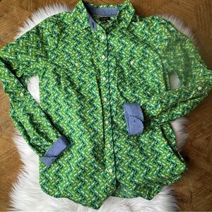 Talbots Novelty horse or equestrian print cotton button down shirt size 8